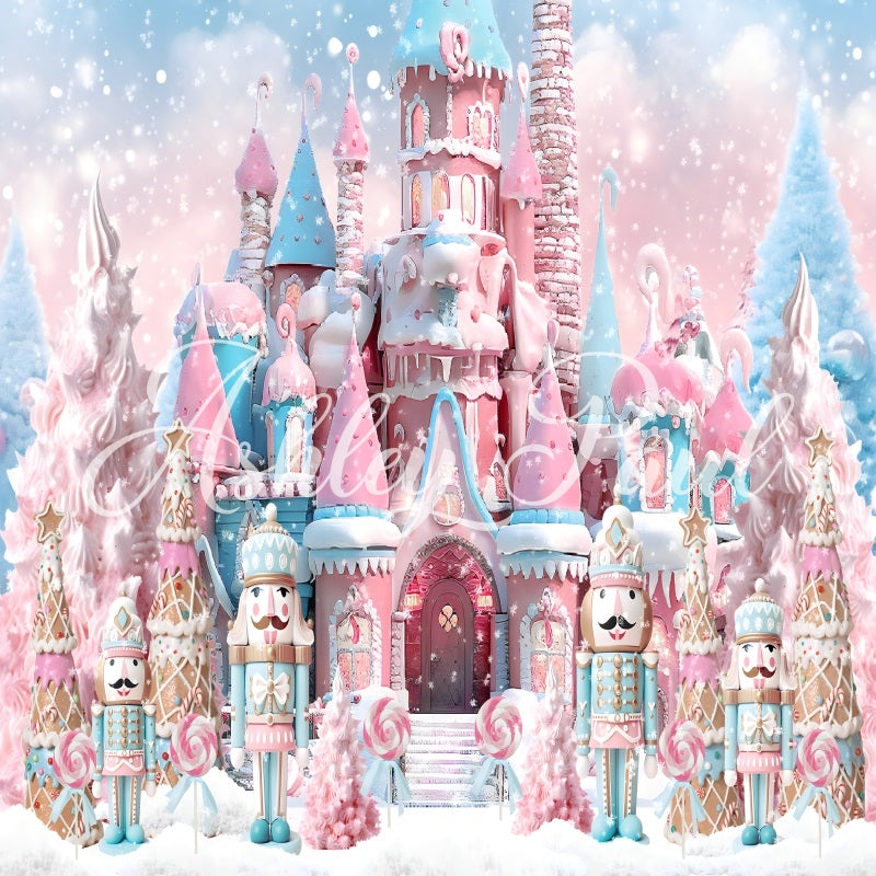 Kate Winter Christmas Pink Nutcracker Castle Backdrop Designed by Ashley Paul