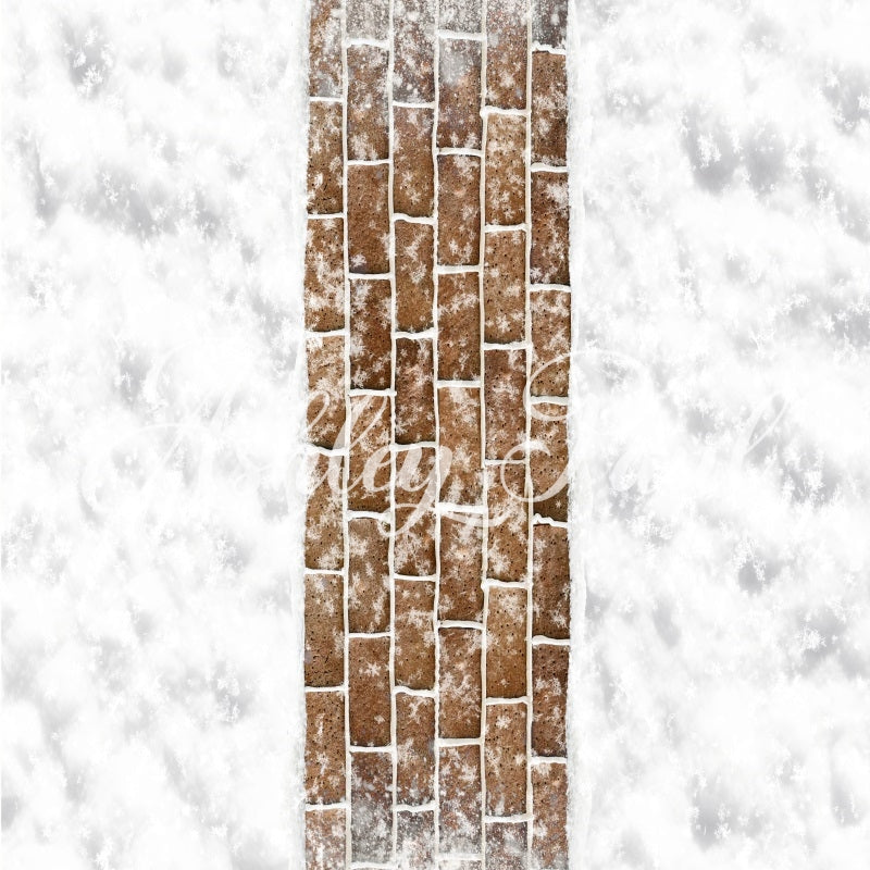 Kate Winter Snow Brown Brick Path Floor Backdrop Designed by Ashley Paul