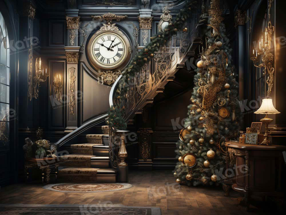 Kate Christmas Clock Stairs Backdrop Designed by Chain Photography