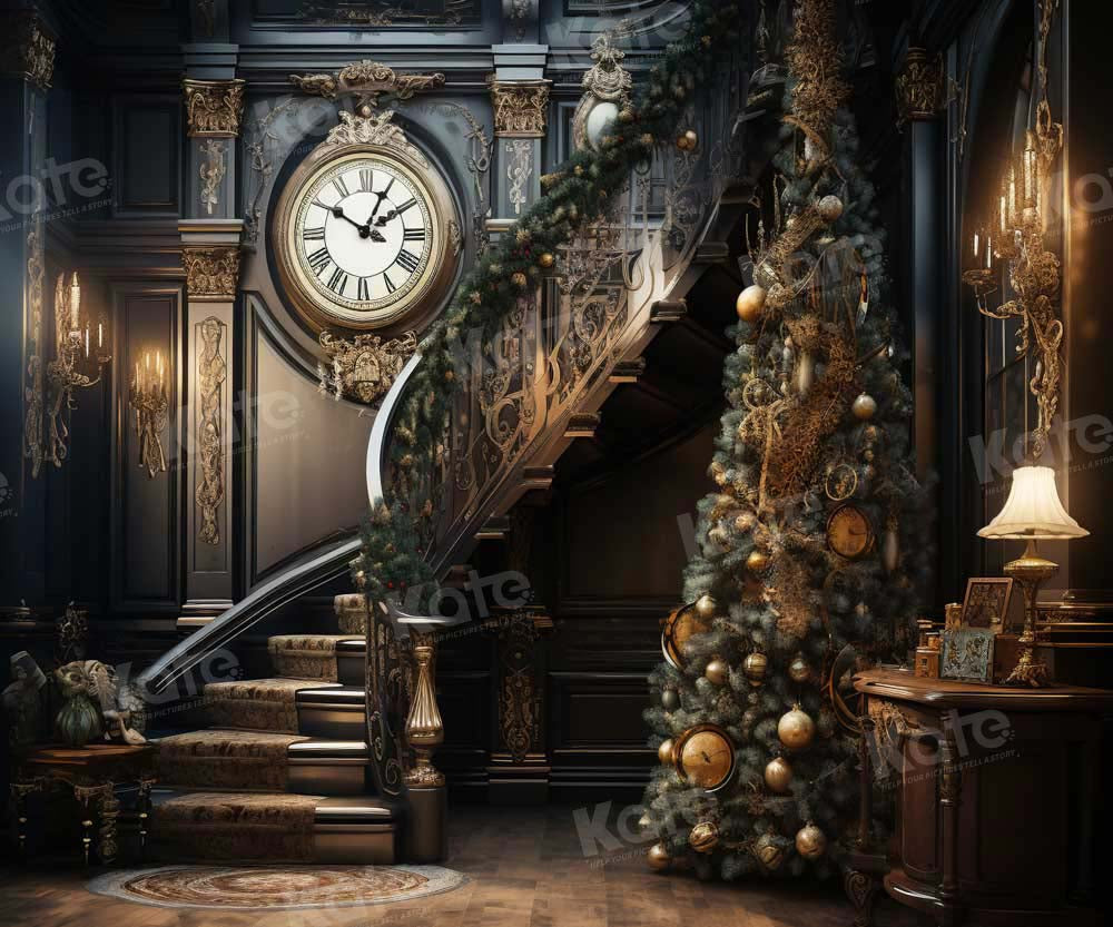 Kate Christmas Clock Stairs Backdrop Designed by Chain Photography