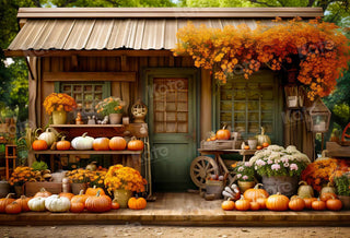 Kate Autumn Pumpkin Store Green Door Printed Backdrop Designed by Emetselch