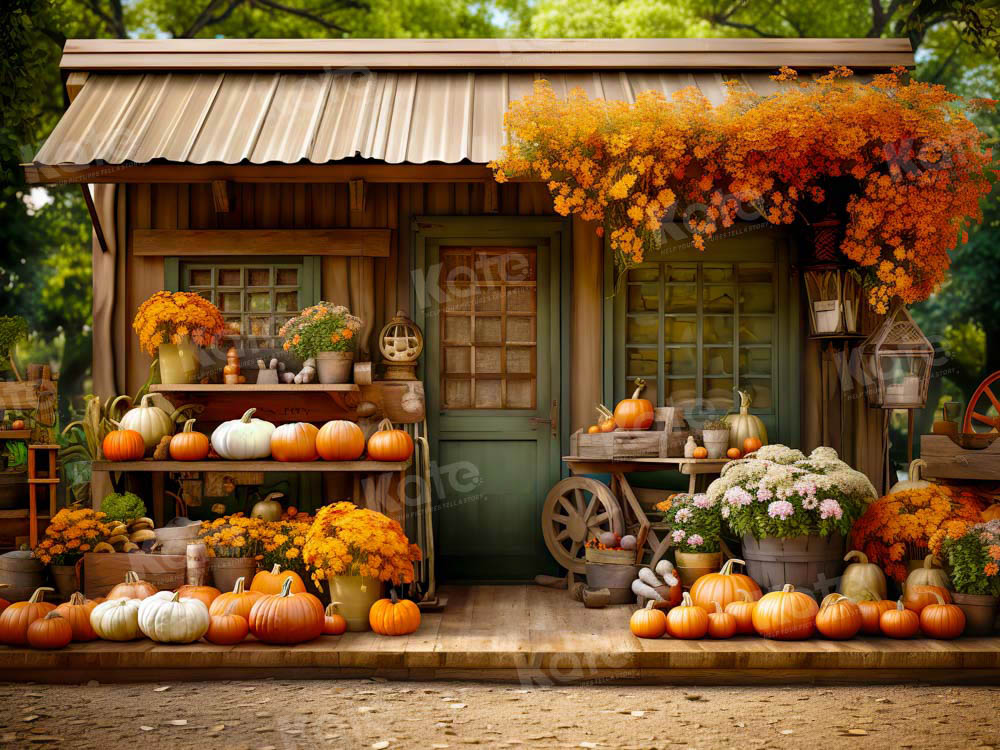 Kate Autumn Pumpkin Store Green Door Backdrop Designed by Emetselch