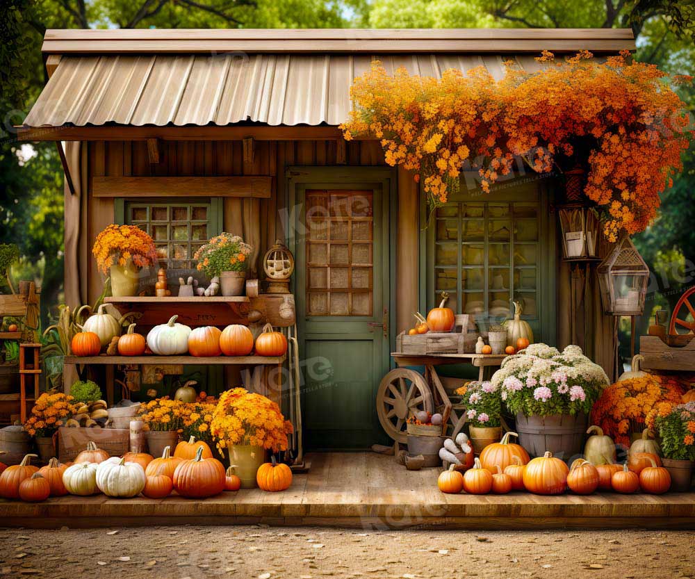 Kate Autumn Pumpkin Store Green Door Backdrop Designed by Emetselch