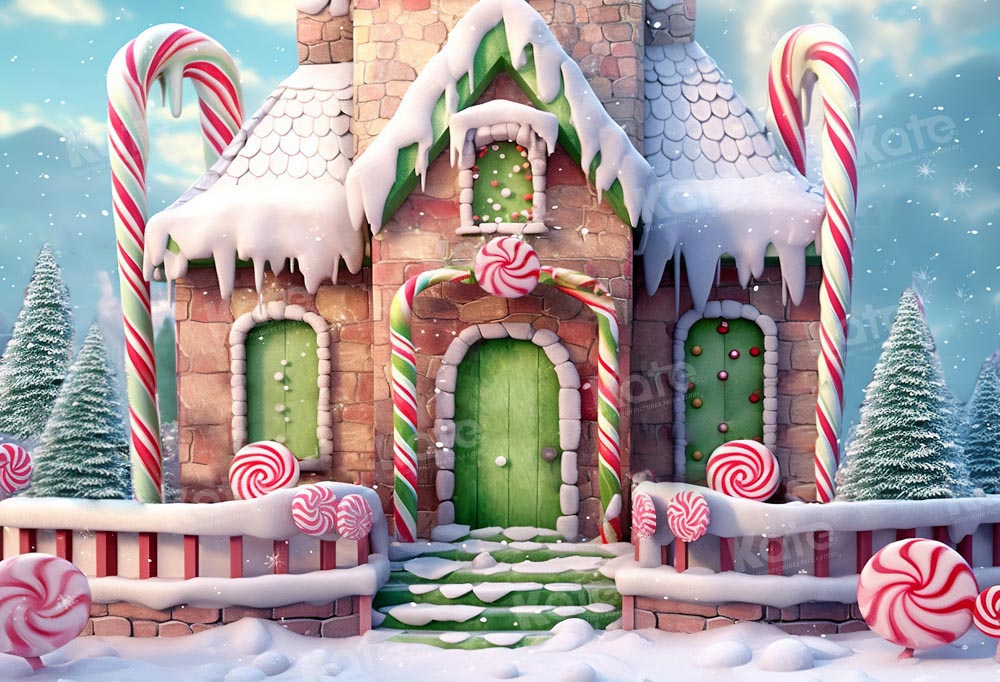 Kate Christmas Winter Candy House Fleece Backdrop Designed by Emetselch