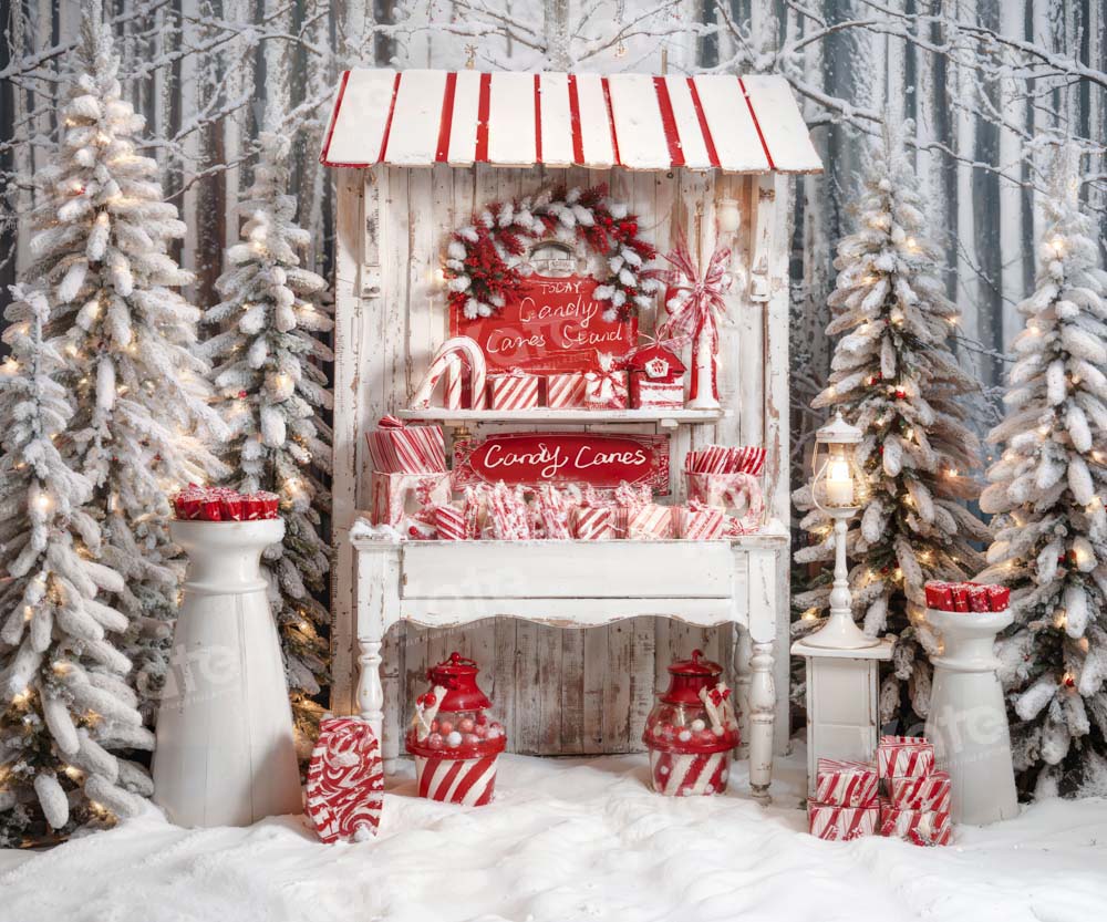 Kate Christmas Candy Canes Outside Red Backdrop Designed by Emetselch