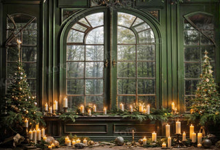 Kate Christmas Green Window Candle Printed Backdrop Designed by Emetselch