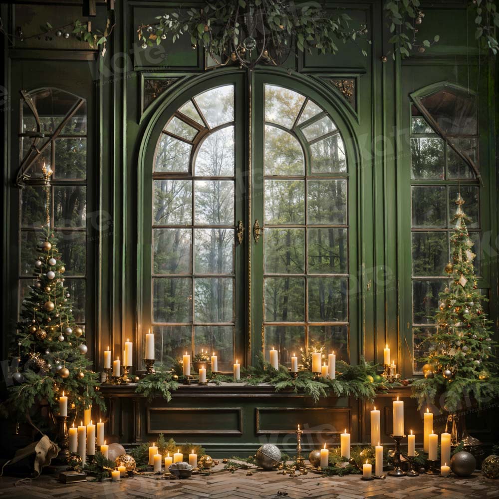 Kate Christmas Green Window Candle Backdrop Designed by Emetselch