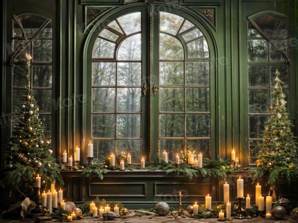 Kate Christmas Green Window Candle Backdrop Designed by Emetselch