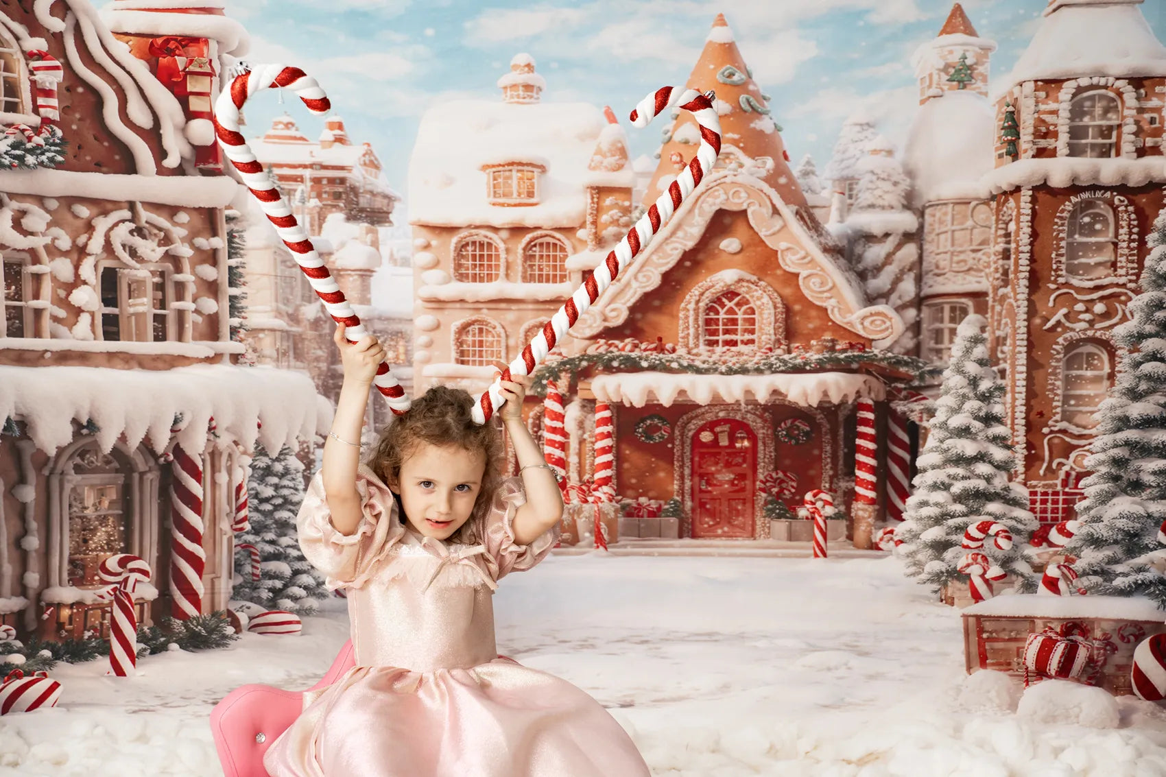 Kate Winter Christmas Gingerbread Candy Town Backdrop Designed by Chain Photography