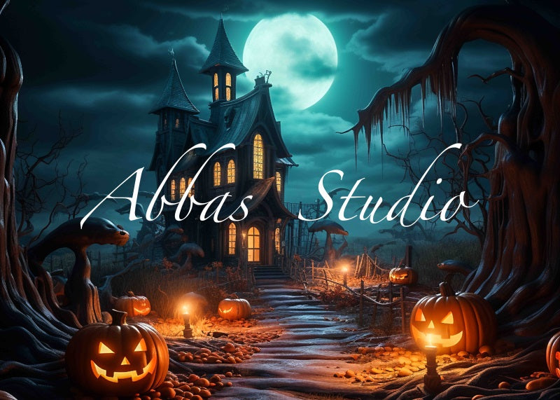 Kate Spooky Halloween Haunted House Street Backdrop Designed by Abbas Studio
