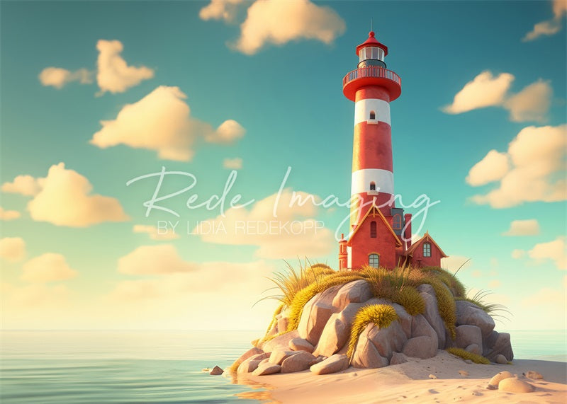 Kate Summer Beach Lighthouse Backdrop Designed by Lidia Redekopp
