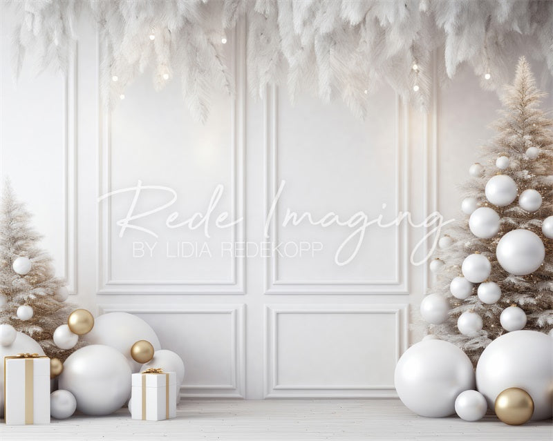 Kate Christmas White Wall Feathers & Gold Fleece Backdrop Designed by Lidia Redekopp
