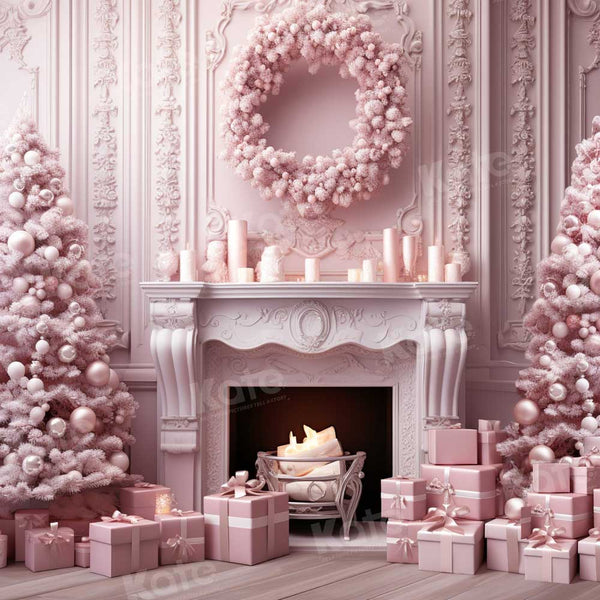 Elegant Pink Holiday Fireplace Backdrop