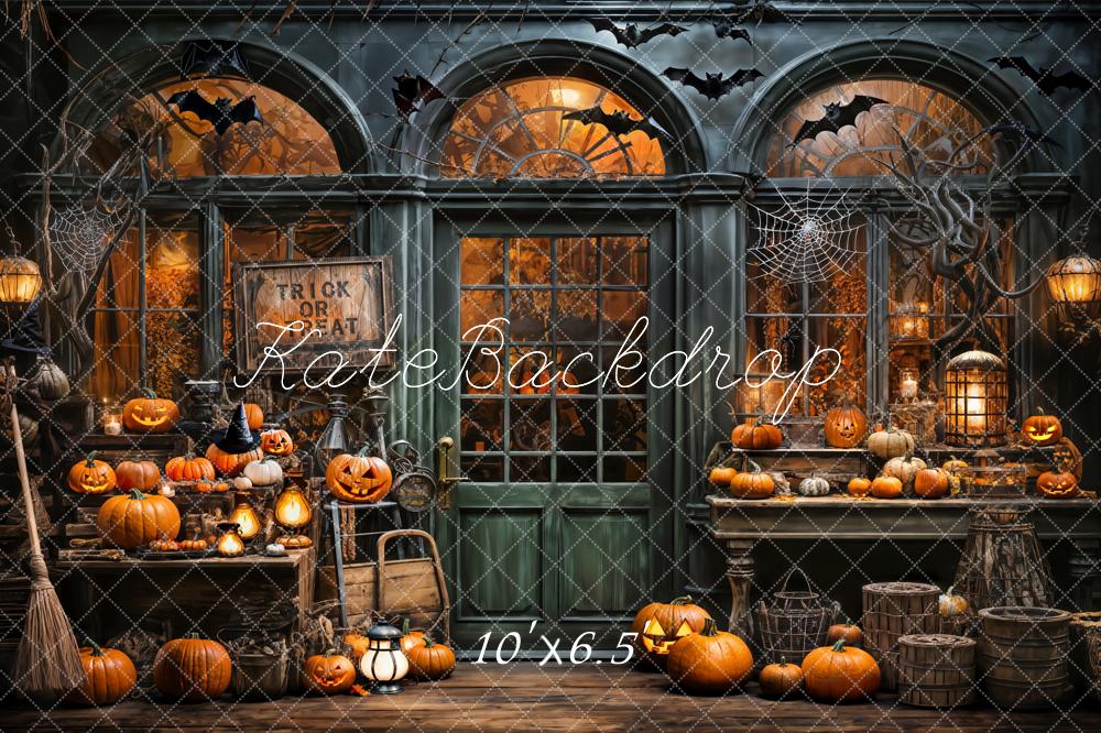 Kate Halloween Spooky Pumpkin Store Trick or Treat Backdrop Designed by Emetselch