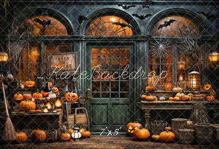 Kate Halloween Spooky Pumpkin Store Trick or Treat Printed Backdrop Designed by Emetselch