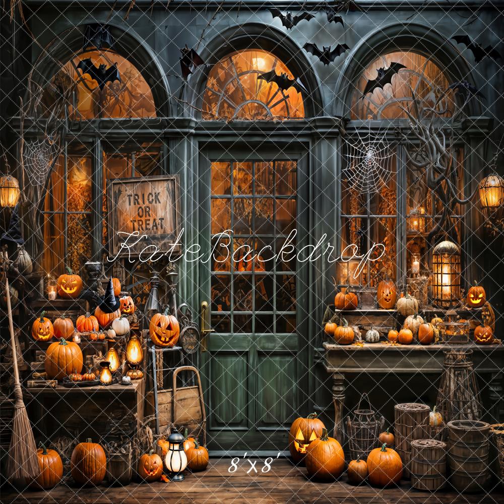Kate Halloween Spooky Pumpkin Store Trick or Treat Backdrop Designed by Emetselch