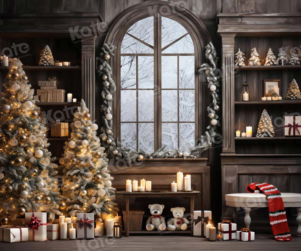 Kate Christmas Window Tree Teddy Bear Backdrop Designed by Emetselch