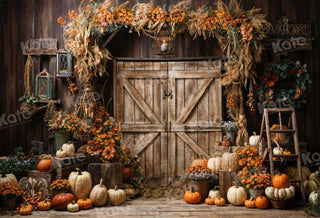 Fondo de calabaza otoñal en granero diseñado por Emetselch
