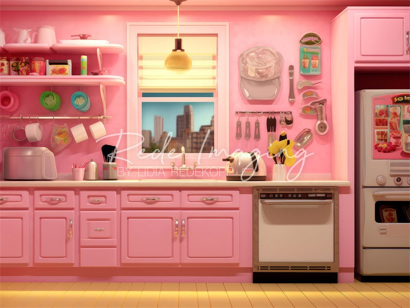 Kate Fashion Doll Pink Kitchen Backdrop Designed by Lidia Redekopp