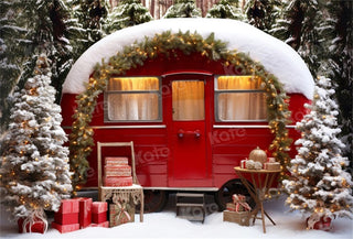 Fondo de camping en tienda de carpa roja para fotografía en Navidad.