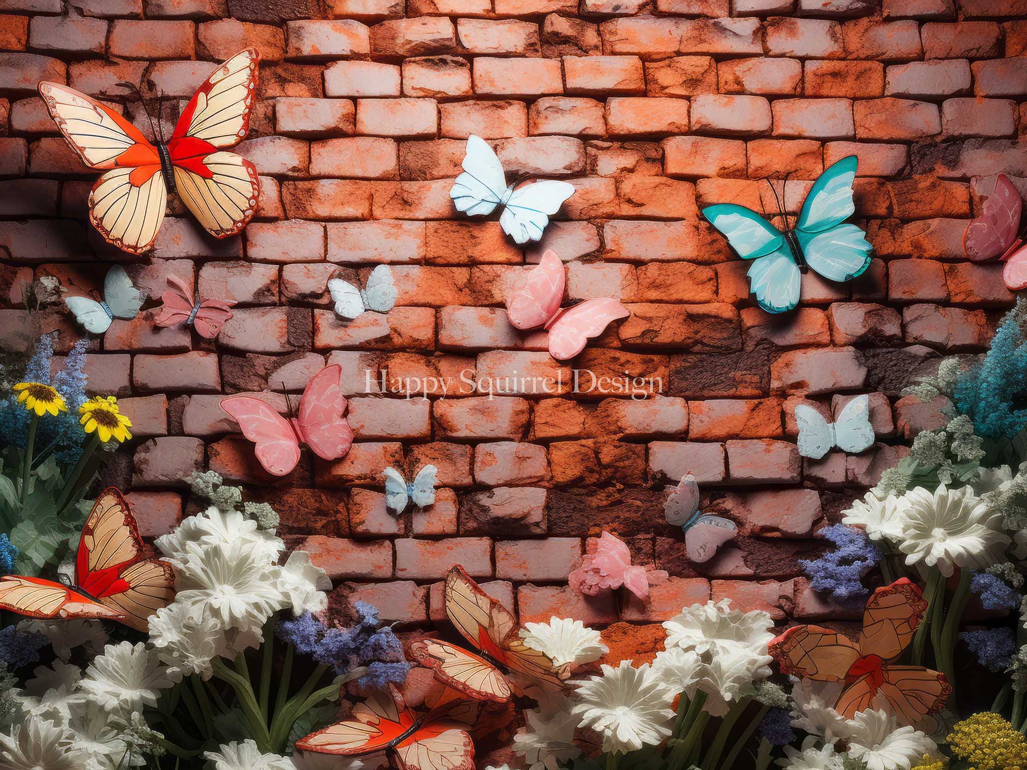 Kate Brick Garden Wall Butterfly Backdrop Designed by Happy Squirrel Design