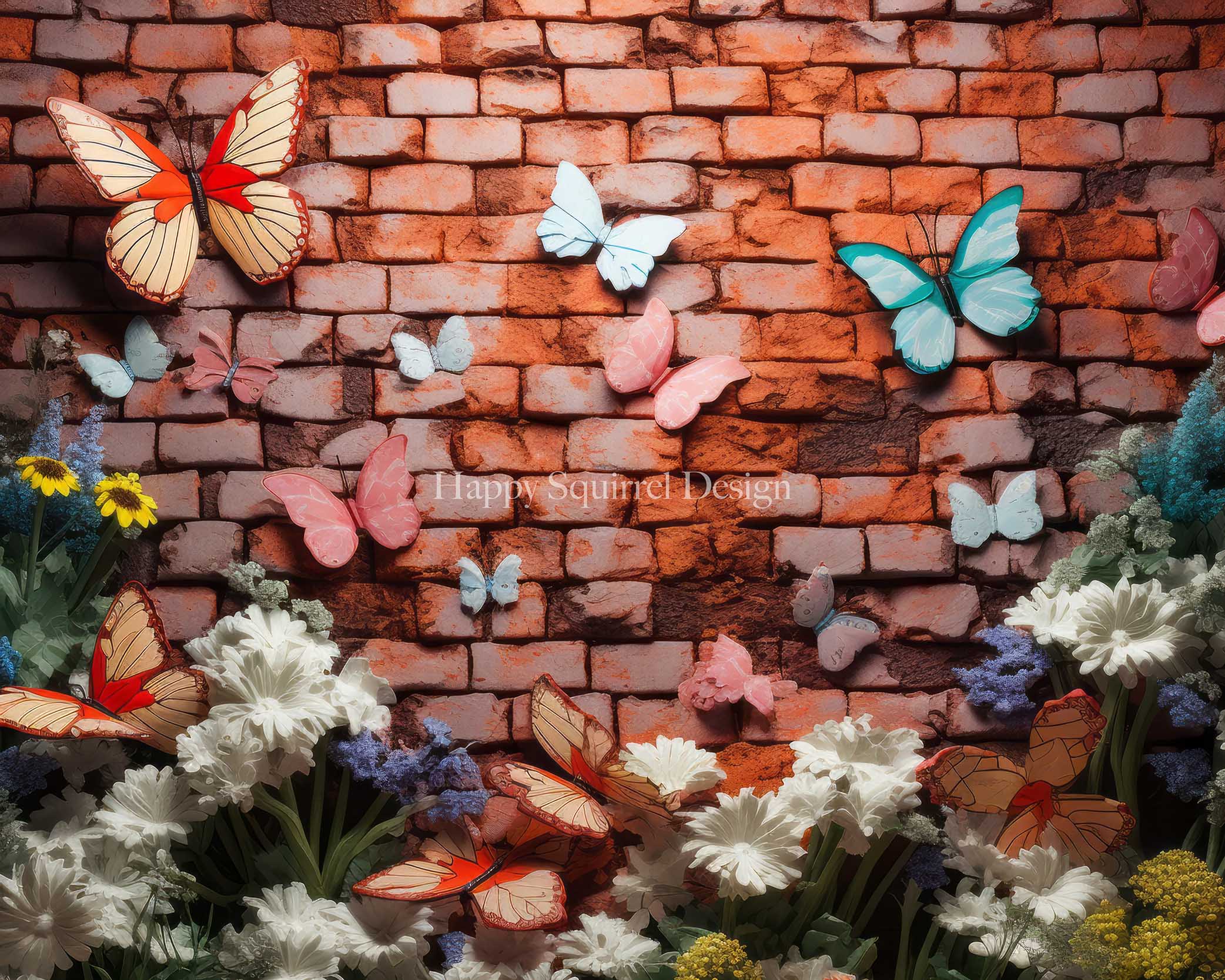 Kate Brick Garden Wall Butterfly Backdrop Designed by Happy Squirrel Design