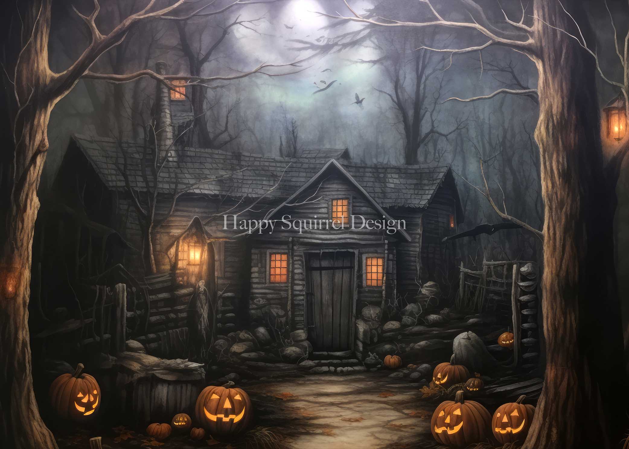 Kate Halloween House in the Woods Backdrop Designed by Happy Squirrel Design