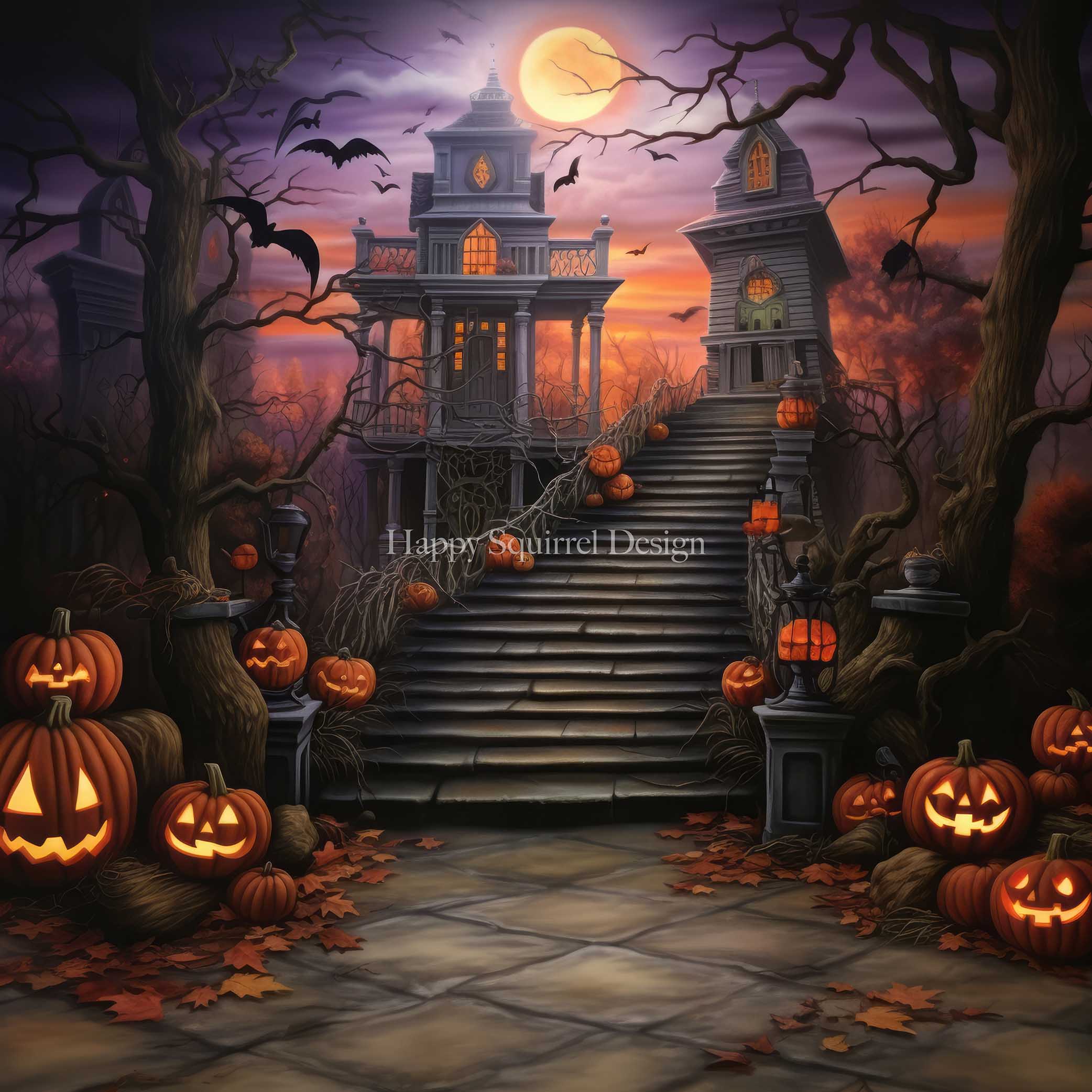 Kate Halloween Pumpkin House Backdrop Designed by Happy Squirrel Design