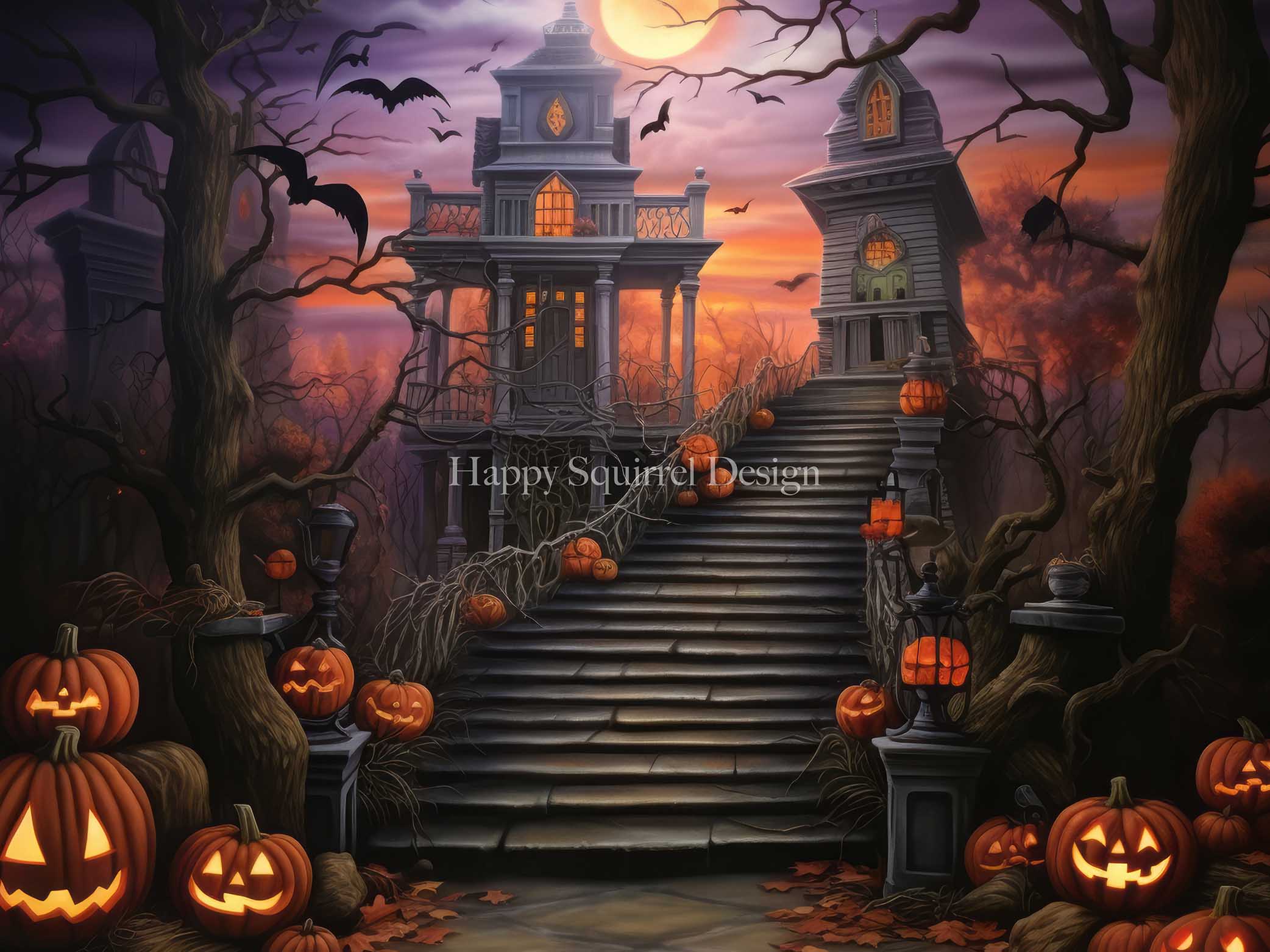 Kate Halloween Pumpkin House Backdrop Designed by Happy Squirrel Design