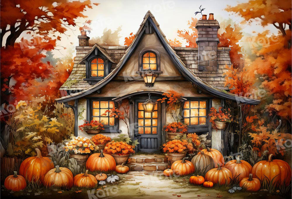 Kate Painted Autumn Pumpkin House Backdrop Designed by Emetselch