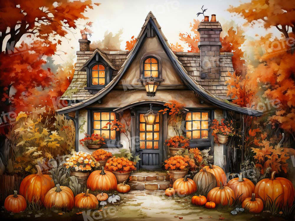 Kate Painted Autumn Pumpkin House Backdrop Designed by Emetselch