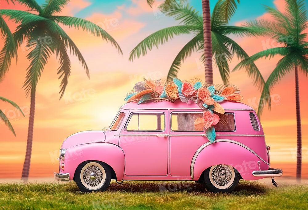 Kate Summer Pink Car Fashion Doll Vacation Coconut Tree Backdrop Designed by Emetselch