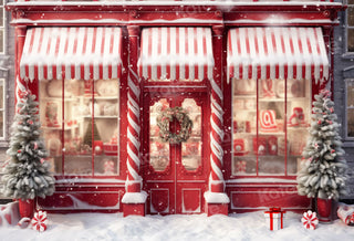 Kate Christmas Red Candy Store in Snow Printed Backdrop Designed by Emetselch
