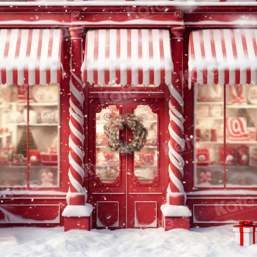Kate Christmas Red Candy Store in Snow Backdrop Designed by Emetselch