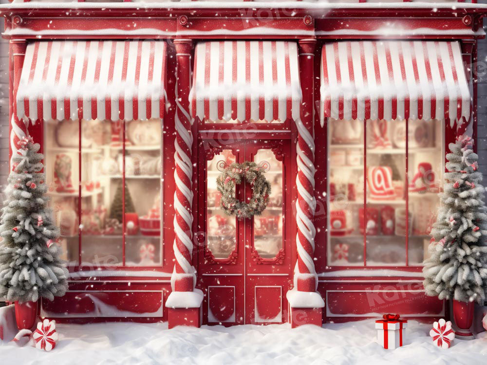 Kate Christmas Red Candy Store in Snow Backdrop Designed by Emetselch