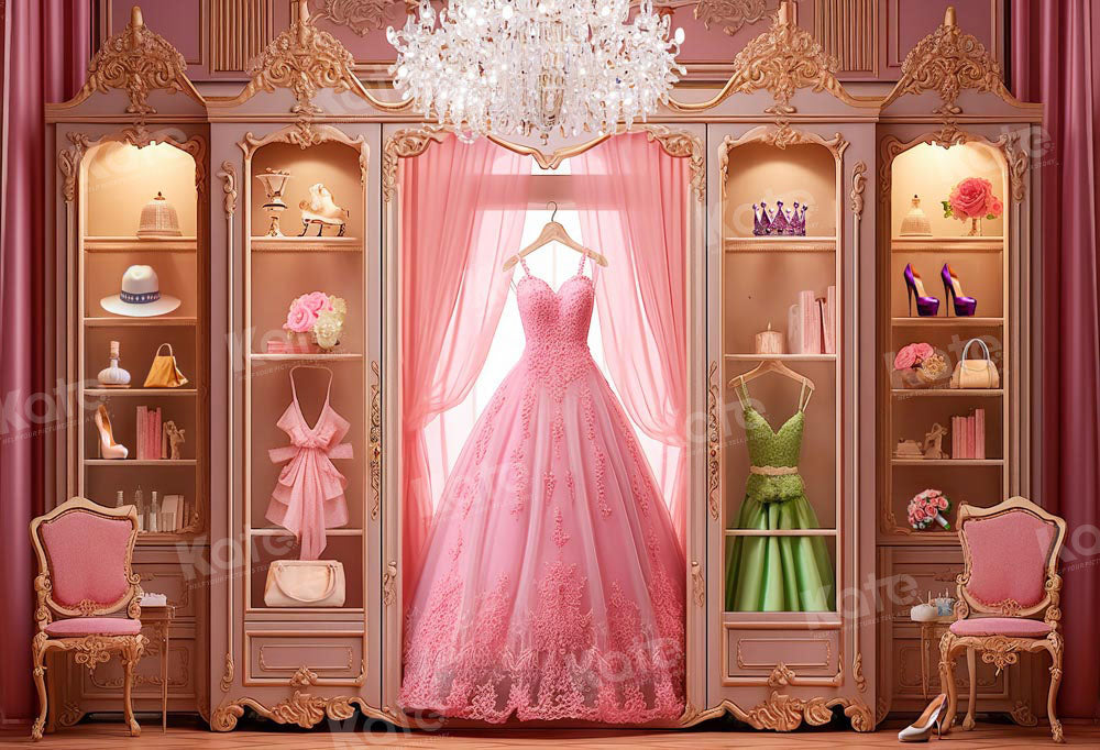 Kate Fashion Doll Pink Dress Closet Backdrop Designed by Emetselch
