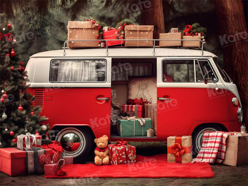 Kate Christmas Red Car Gifts Backdrop for Photography