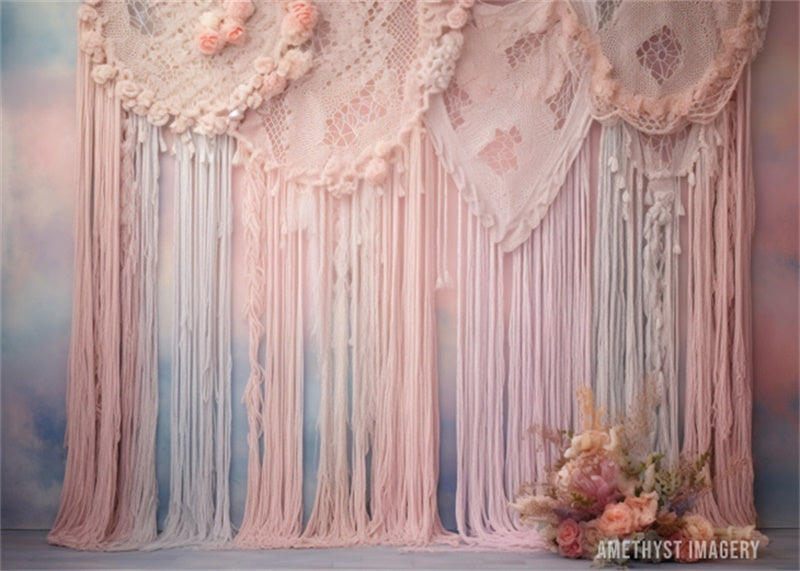 Kate Pastel Macrame Curtain Boho Backdrop Designed by Angela Miller