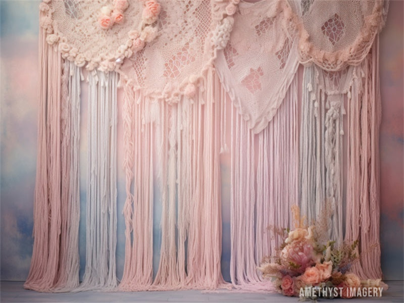 Kate Pastel Macrame Curtain Boho Backdrop Designed by Angela Miller