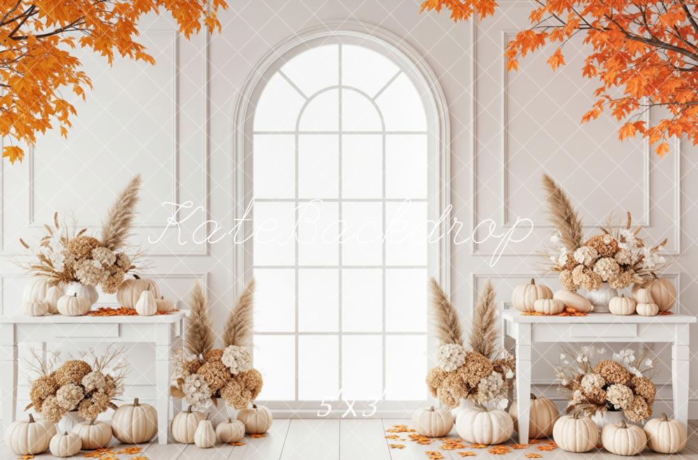 Kate Fall Maple Leaves White Window Backdrop Designed by Patty Robert