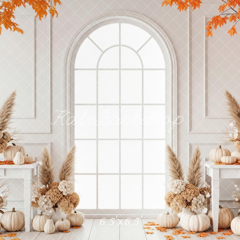 Kate Fall Maple Leaves White Window Backdrop Designed by Patty Robert