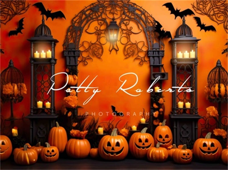 Kate Orange Hallloween Pumpkins and Bats Backdrop Designed by Patty Robert