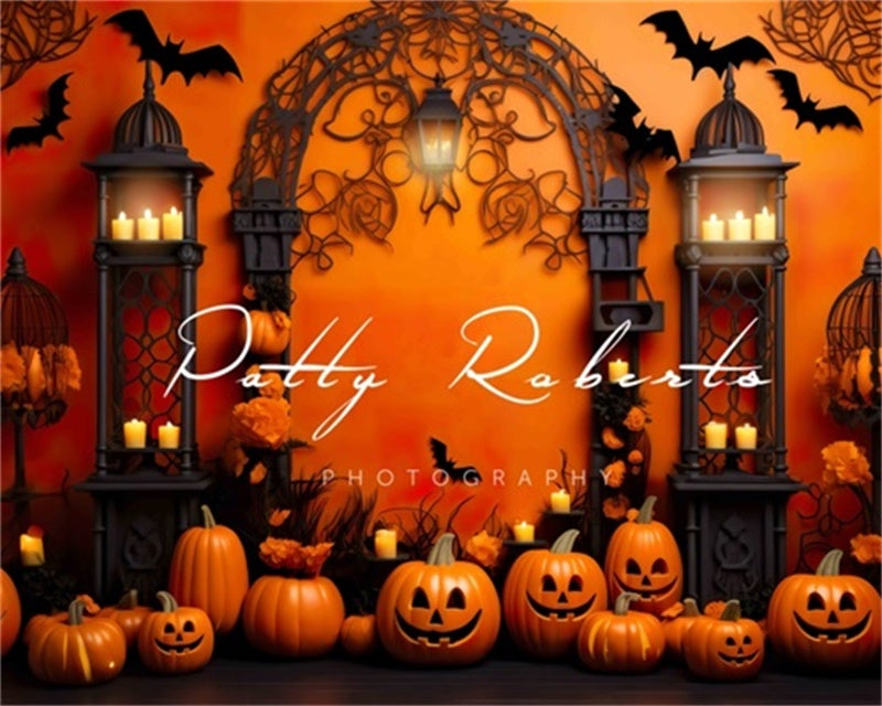 Kate Orange Hallloween Pumpkins and Bats Backdrop Designed by Patty Robert