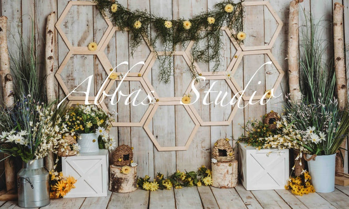 Rustic Floral Hexagon Wooden Backdrop