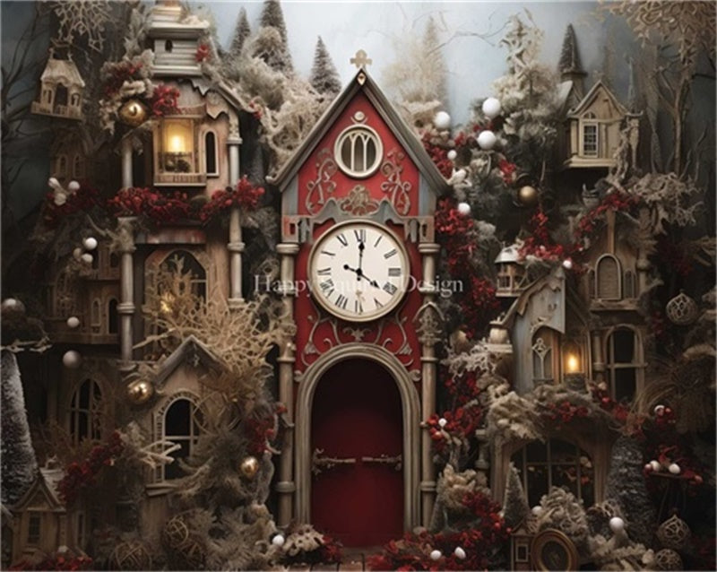 Kate Holiday Clock Tower Backdrop Designed by Happy Squirrel Design