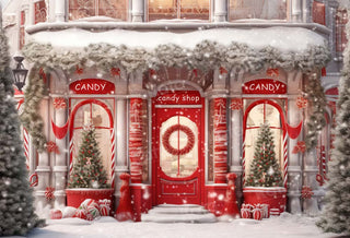 Kate Christmas Red Candy Shop Printed Backdrop Designed by Chain Photography