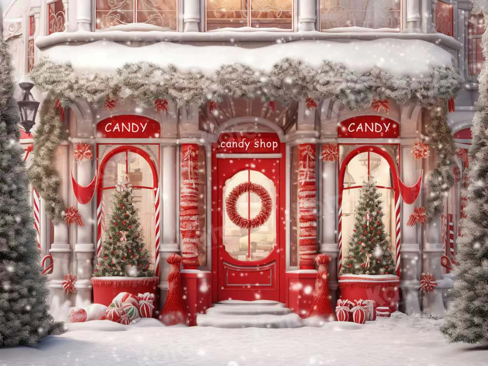 Kate Christmas Red Candy Shop Backdrop Designed by Chain Photography