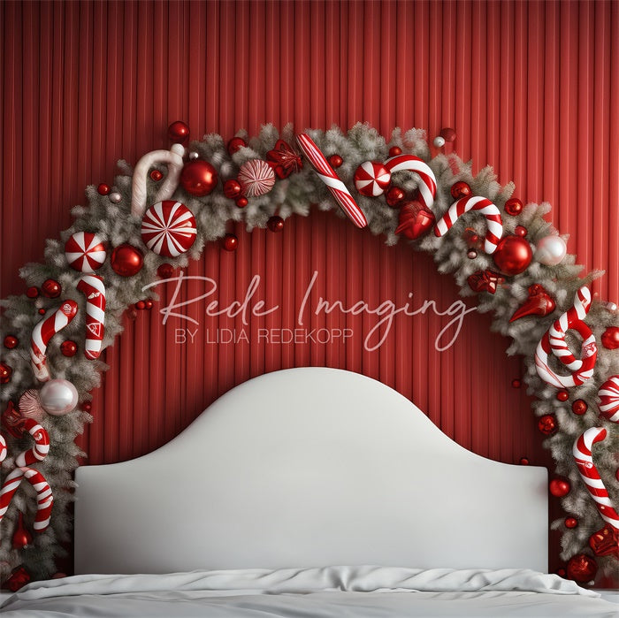 Kate Candycane Peppermint Christmas Headboard Backdrop Designed by Lidia Redekopp