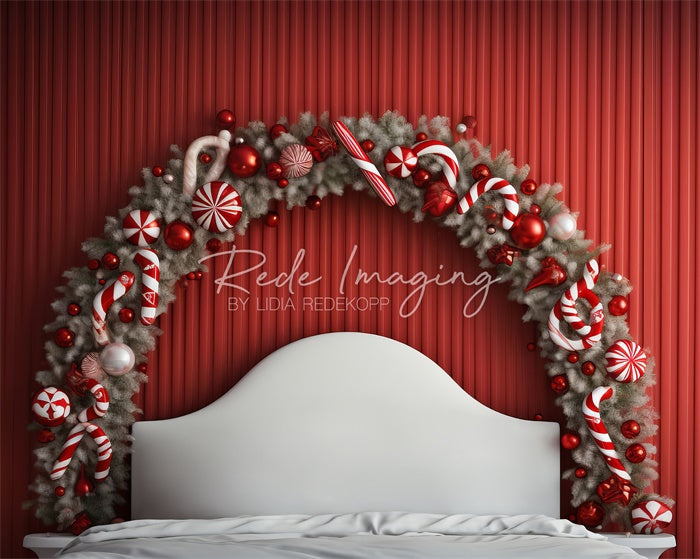 Kate Candycane Peppermint Christmas Headboard Backdrop Designed by Lidia Redekopp