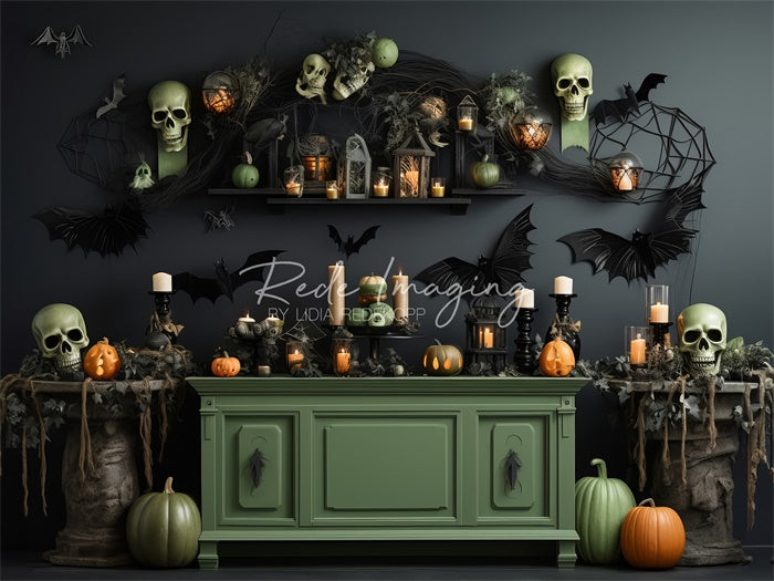 Kate Spooky Green Kitchen Halloween Backdrop Designed by Lidia Redekopp